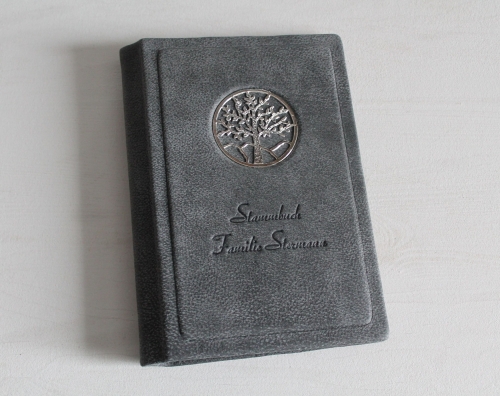 Preview: Stammbuch "Lebensbaum" aus Büffelleder, dunkelgrau